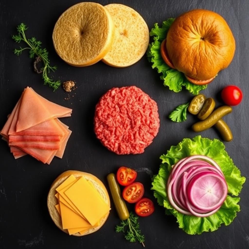 Ingredientes frescos do burger